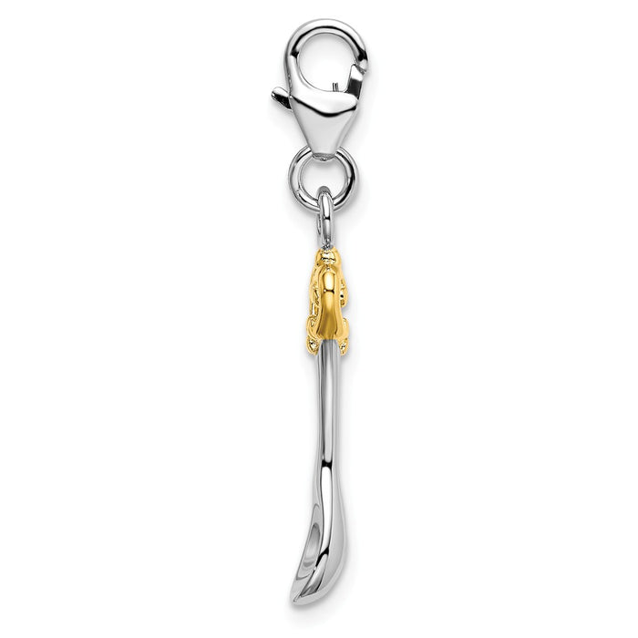 Million Charms 925 Sterling Silver Gold-Plated 3-D Spoon With Lobster Clasp Charm