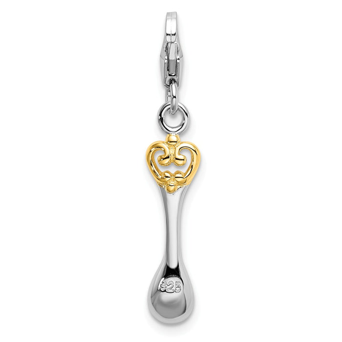 Million Charms 925 Sterling Silver Gold-Plated 3-D Spoon With Lobster Clasp Charm