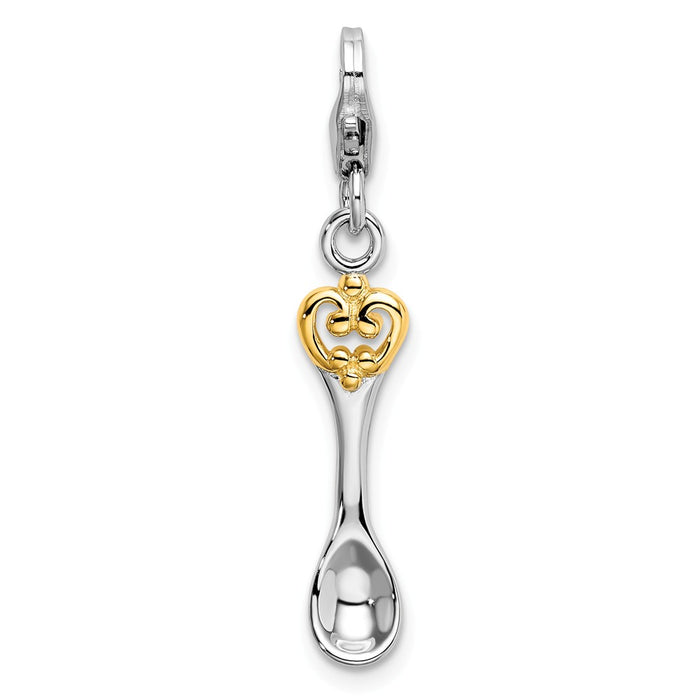 Million Charms 925 Sterling Silver Gold-Plated 3-D Spoon With Lobster Clasp Charm