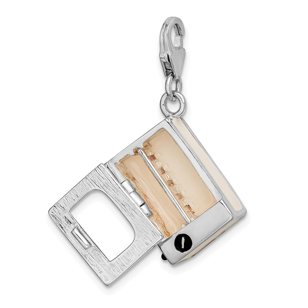 Million Charms 925 Sterling Silver Rhodium-Plated 3-D Enameled Toaster Oven With Lobster Clasp Charm