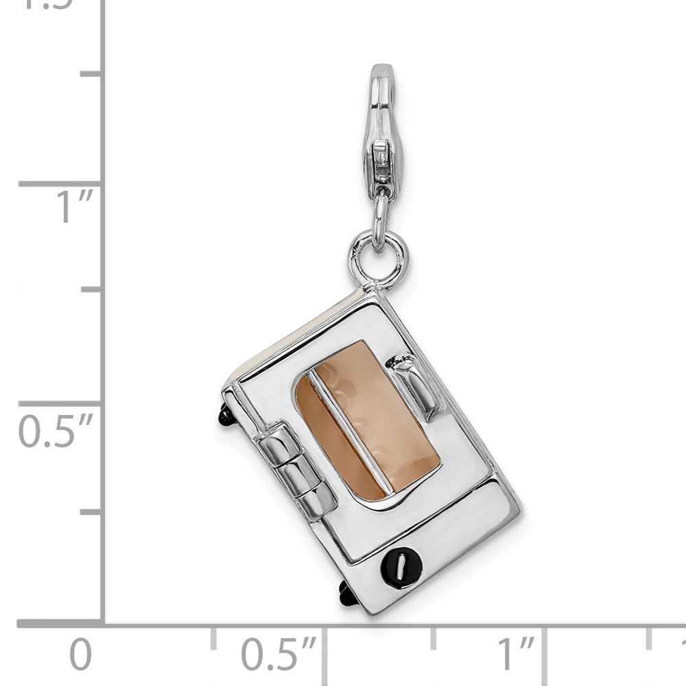 Million Charms 925 Sterling Silver Rhodium-Plated 3-D Enameled Toaster Oven With Lobster Clasp Charm