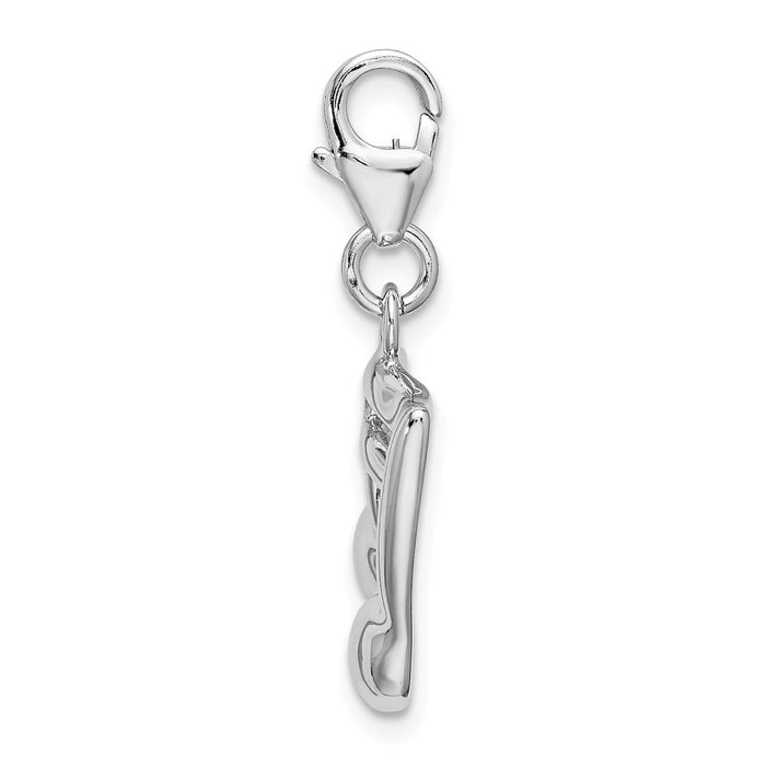 Million Charms 925 Sterling Silver With Rhodium-Plated 2-D Enameled On Back Musical Note With Lobster Clasp Charm