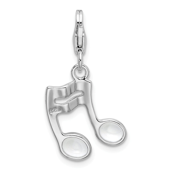 Million Charms 925 Sterling Silver With Rhodium-Plated 2-D Enameled On Back Musical Note With Lobster Clasp Charm