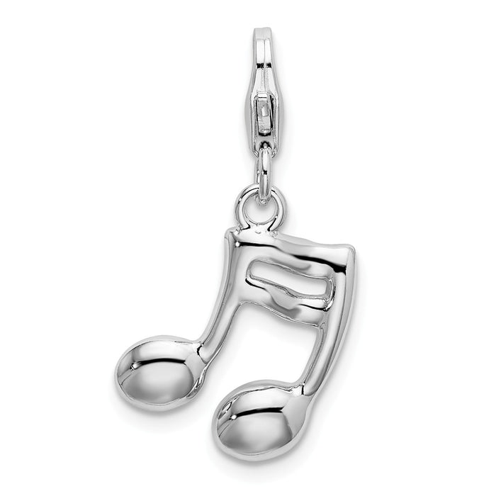Million Charms 925 Sterling Silver With Rhodium-Plated 2-D Enameled On Back Musical Note With Lobster Clasp Charm