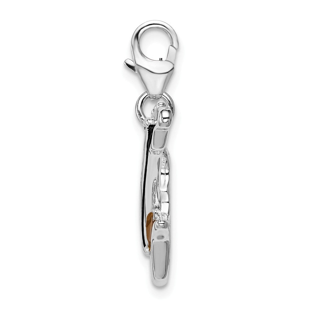 Million Charms 925 Sterling Silver With Rhodium-Plated 2-D Enameled Guitar With Lobster Clasp Charm