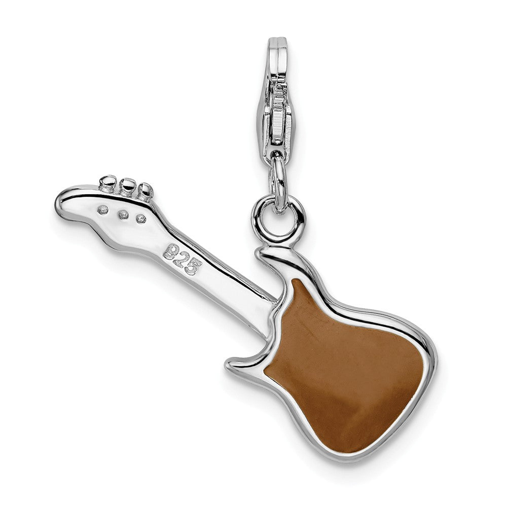 Million Charms 925 Sterling Silver With Rhodium-Plated 2-D Enameled Guitar With Lobster Clasp Charm