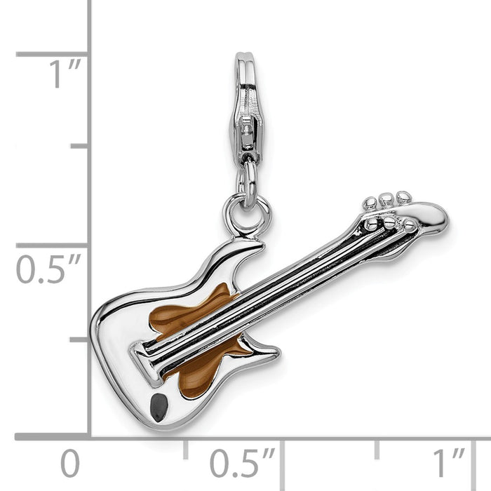 Million Charms 925 Sterling Silver With Rhodium-Plated 2-D Enameled Guitar With Lobster Clasp Charm