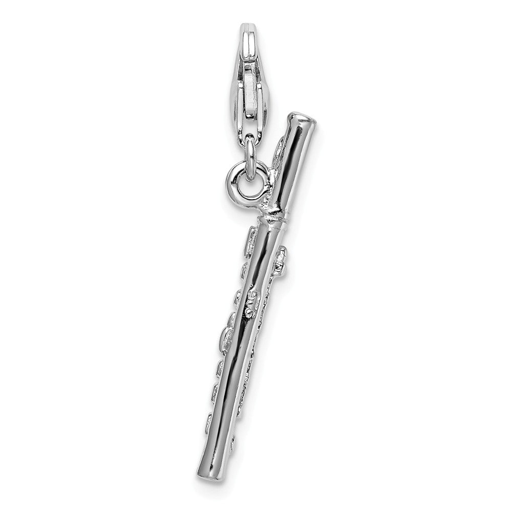 Million Charms 925 Sterling Silver Rhodium-Plated Polished Flute With Lobster Clasp Charm