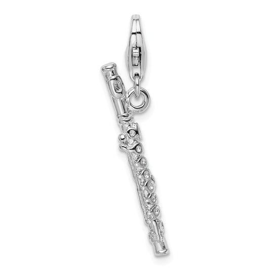 Million Charms 925 Sterling Silver Rhodium-Plated Polished Flute With Lobster Clasp Charm