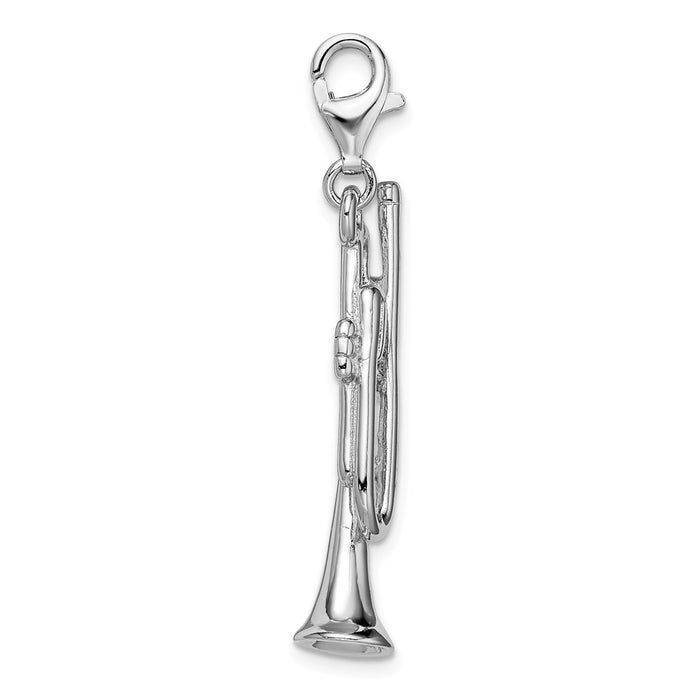 Million Charms 925 Sterling Silver Rhodium-Plated Polished Trumpet With Lobster Clasp Charm