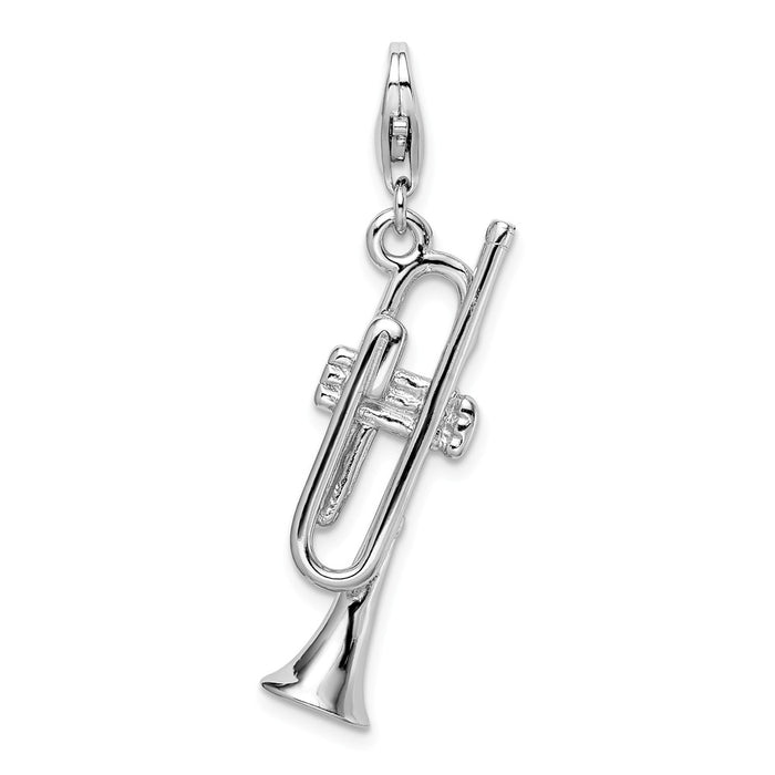 Million Charms 925 Sterling Silver Rhodium-Plated Polished Trumpet With Lobster Clasp Charm
