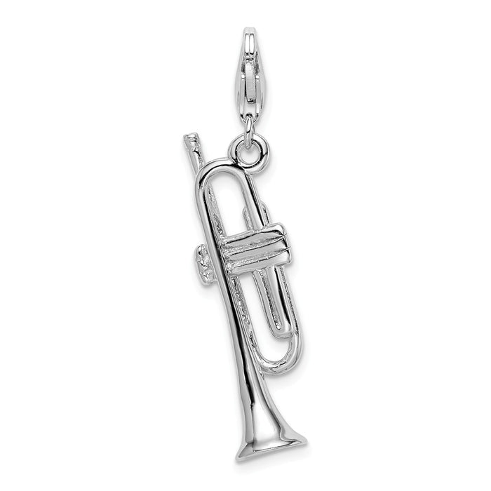 Million Charms 925 Sterling Silver Rhodium-Plated Polished Trumpet With Lobster Clasp Charm