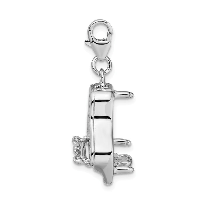 Million Charms 925 Sterling Silver With Rhodium-Plated 3-D Enameled Grand Piano With Lobster Clasp Charm