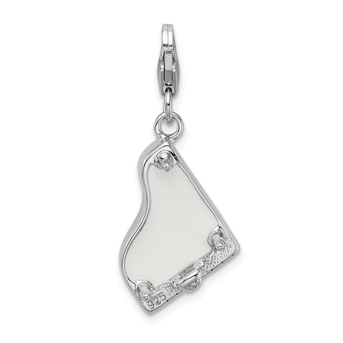 Million Charms 925 Sterling Silver With Rhodium-Plated 3-D Enameled Grand Piano With Lobster Clasp Charm