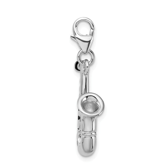 Million Charms 925 Sterling Silver With Rhodium-Plated 3-D Enameled Saxophone With Lobster Clasp Charm