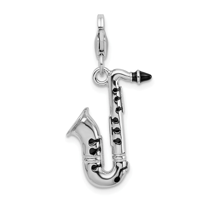 Million Charms 925 Sterling Silver With Rhodium-Plated 3-D Enameled Saxophone With Lobster Clasp Charm