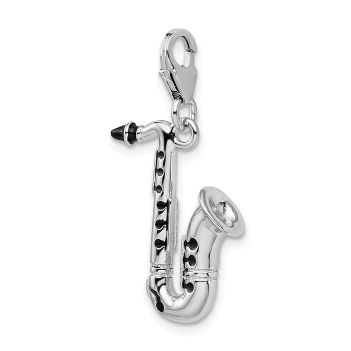 Million Charms 925 Sterling Silver With Rhodium-Plated 3-D Enameled Saxophone With Lobster Clasp Charm