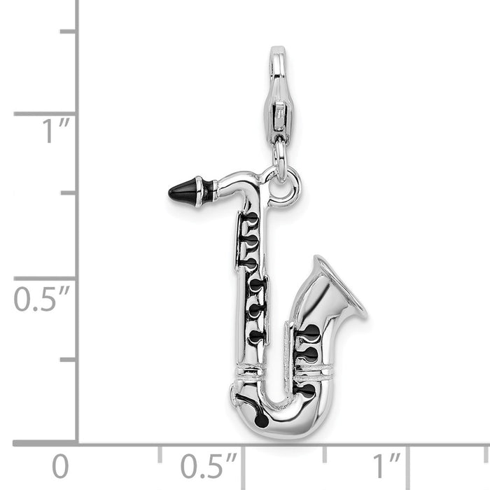 Million Charms 925 Sterling Silver With Rhodium-Plated 3-D Enameled Saxophone With Lobster Clasp Charm