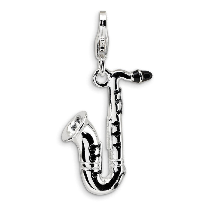 Million Charms 925 Sterling Silver With Rhodium-Plated 3-D Enameled Saxophone With Lobster Clasp Charm