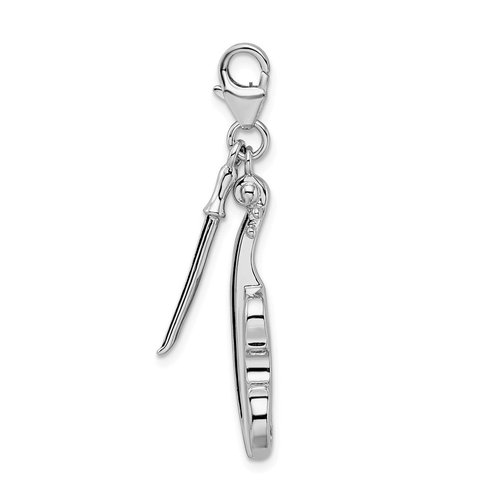 Million Charms 925 Sterling Silver With Rhodium-Plated 3-D Violin, Antiqued Bow With Lobster Clasp Charm
