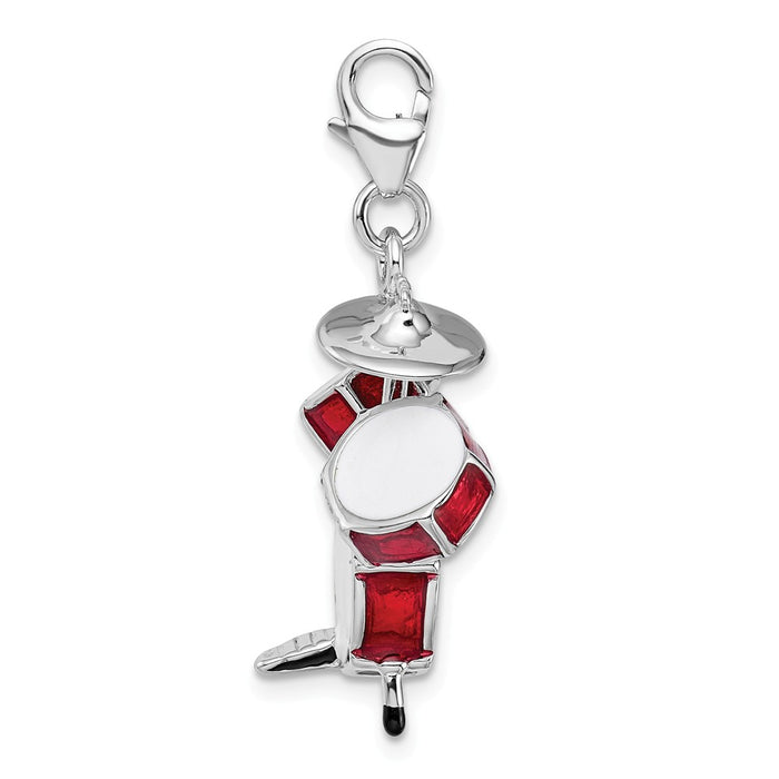 Million Charms 925 Sterling Silver With Rhodium-Plated 3-D Enameled Drum Set With Lobster Clasp Charm