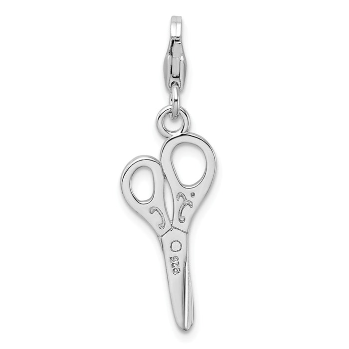 Million Charms 925 Sterling Silver Rhodium-Plated Polished Scissors With Lobster Clasp Charm