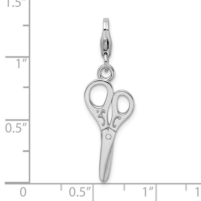 Million Charms 925 Sterling Silver Rhodium-Plated Polished Scissors With Lobster Clasp Charm