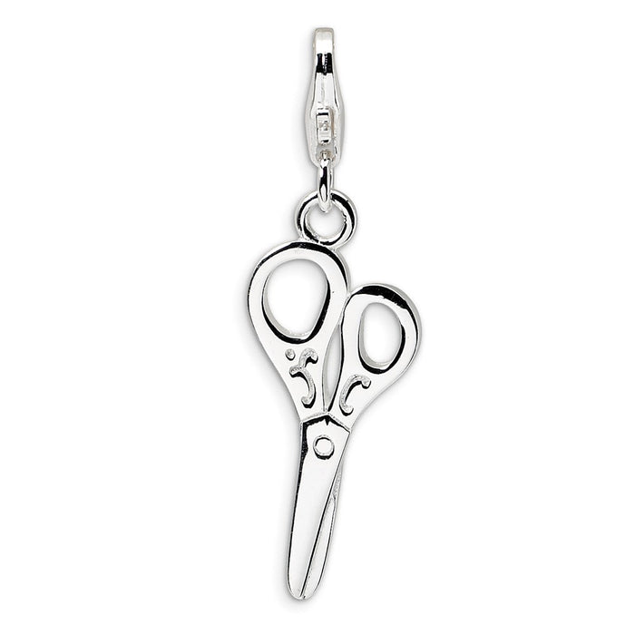 Million Charms 925 Sterling Silver Rhodium-Plated Polished Scissors With Lobster Clasp Charm