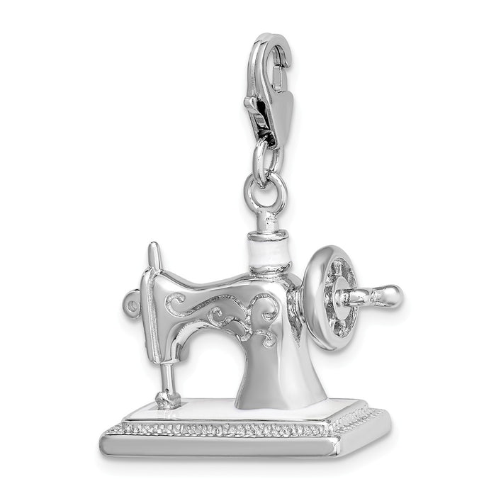 Million Charms 925 Sterling Silver Rhodium-Plated 3-D Enameled Sewing Machine With Lobster Clasp Charm