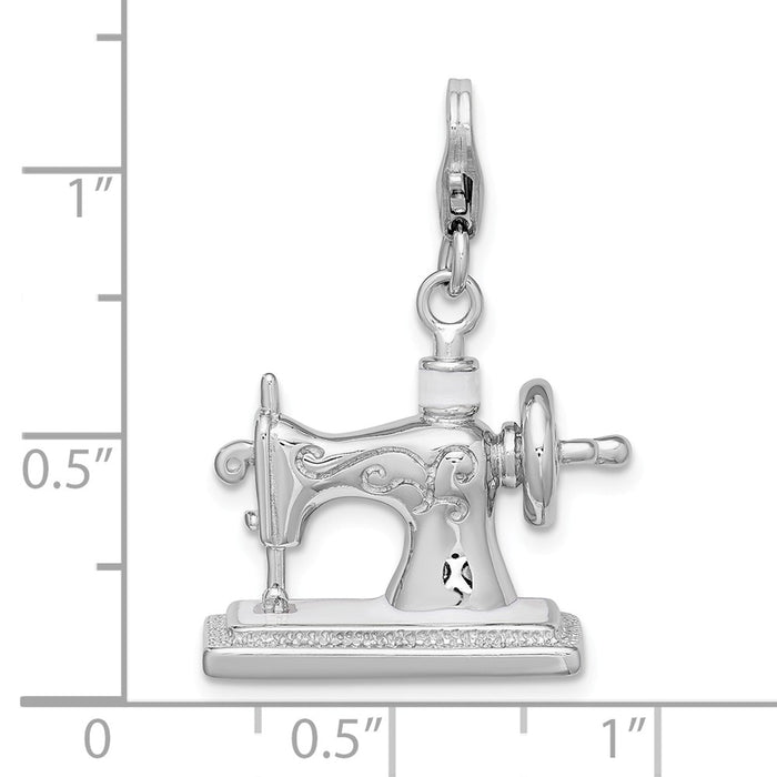 Million Charms 925 Sterling Silver Rhodium-Plated 3-D Enameled Sewing Machine With Lobster Clasp Charm