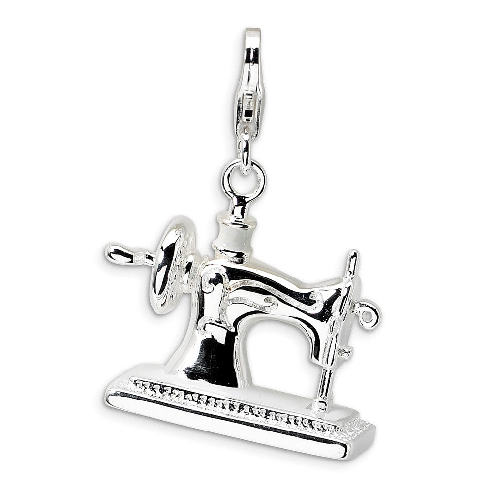Million Charms 925 Sterling Silver Rhodium-Plated 3-D Enameled Sewing Machine With Lobster Clasp Charm