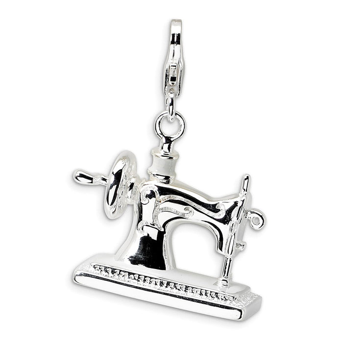 Million Charms 925 Sterling Silver Rhodium-Plated 3-D Enameled Sewing Machine With Lobster Clasp Charm