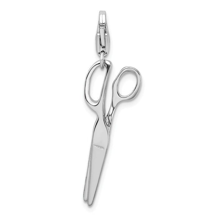 Million Charms 925 Sterling Silver Rhodium-Plated Polished Movable Scissors With Lobster Clasp Charm