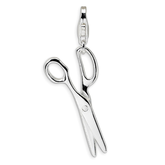 Million Charms 925 Sterling Silver Rhodium-Plated Polished Movable Scissors With Lobster Clasp Charm