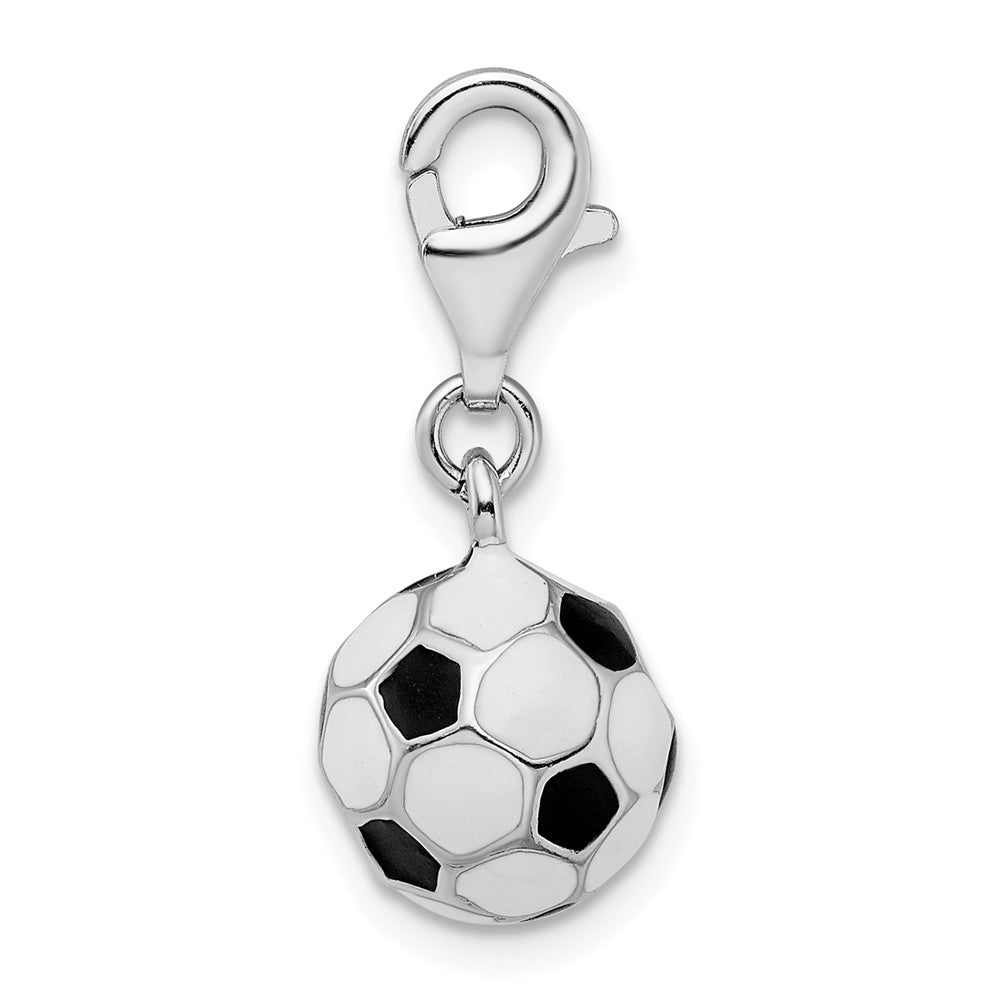 Million Charms 925 Sterling Silver Rhodium-Plated 3-D Enameled Small Sports Soccer Ball With Lobster Clasp Charm