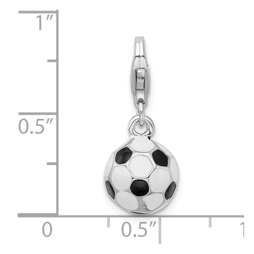 Million Charms 925 Sterling Silver Rhodium-Plated 3-D Enameled Small Sports Soccer Ball With Lobster Clasp Charm