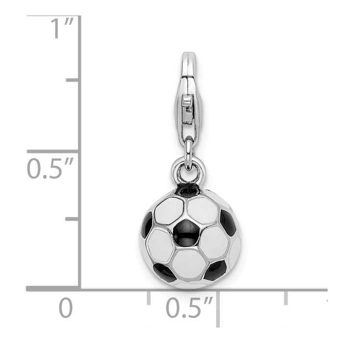 Million Charms 925 Sterling Silver Rhodium-Plated 3-D Enamel Sports Soccer Ball With Lobster Clasp Charm
