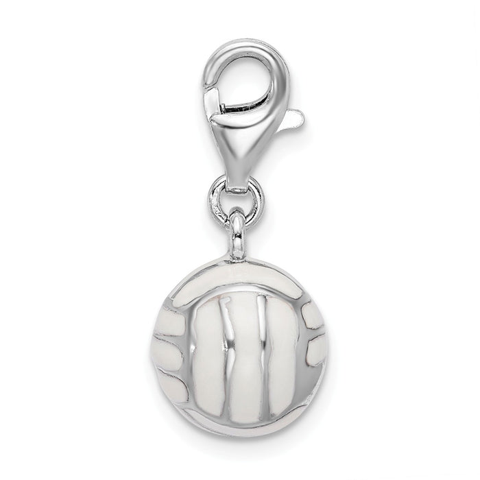 Million Charms 925 Sterling Silver Rhodium-Plated 3-D Enameled Volleyball With Lobster Clasp Charm