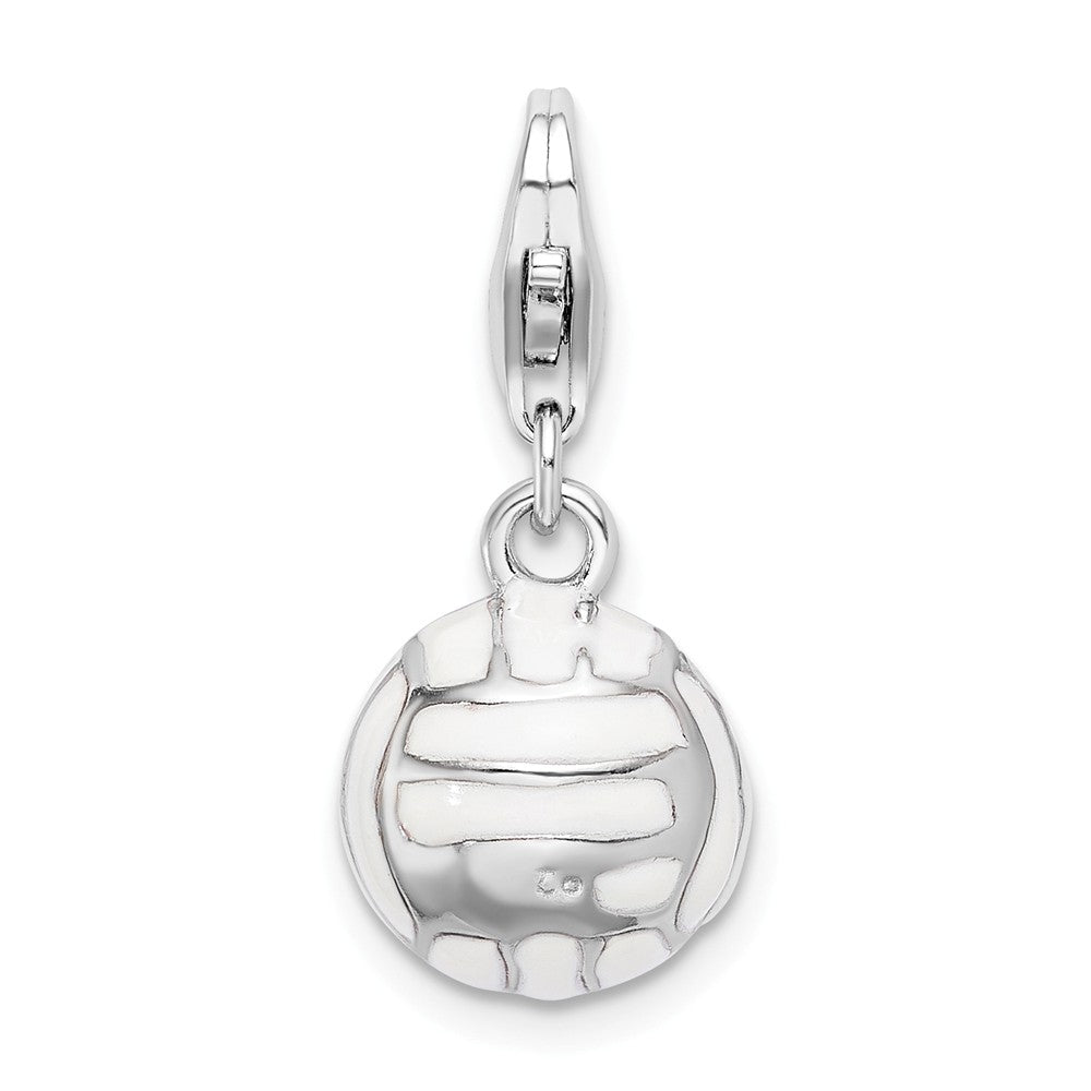Million Charms 925 Sterling Silver Rhodium-Plated 3-D Enameled Volleyball With Lobster Clasp Charm