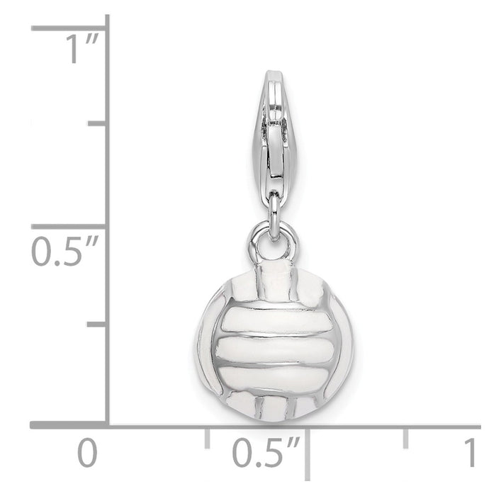 Million Charms 925 Sterling Silver Rhodium-Plated 3-D Enameled Volleyball With Lobster Clasp Charm