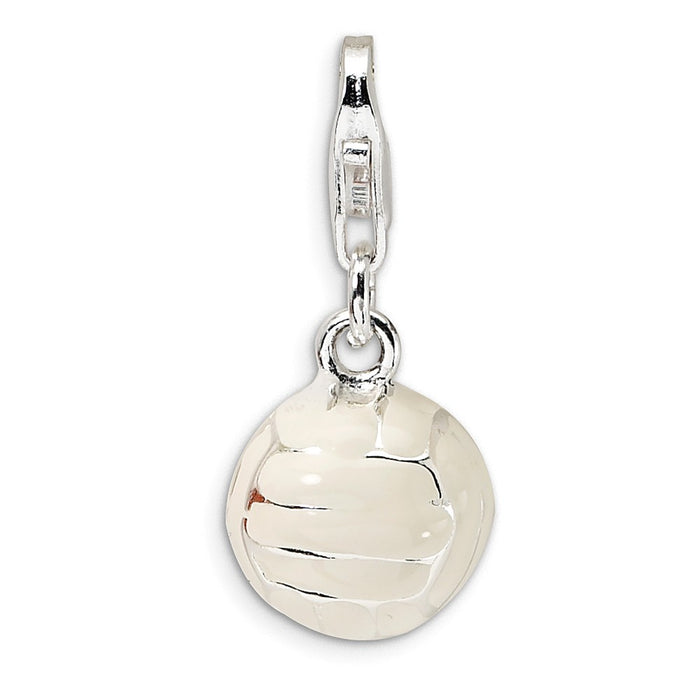 Million Charms 925 Sterling Silver Rhodium-Plated 3-D Enameled Volleyball With Lobster Clasp Charm