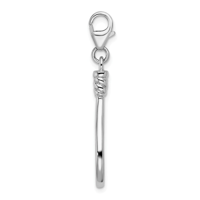 Million Charms 925 Sterling Silver Rhodium-Plated 3-D Polished Sports Tennis Racquet With Lobster Clasp Charm
