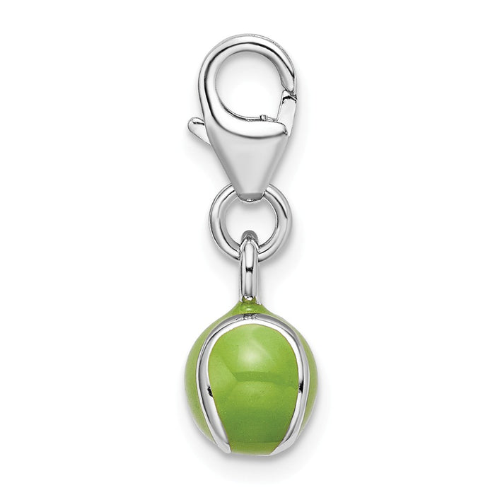 Million Charms 925 Sterling Silver Rhodium-Plated 3-D Enameled Sports Tennis Ball With Lobster Clasp Charm