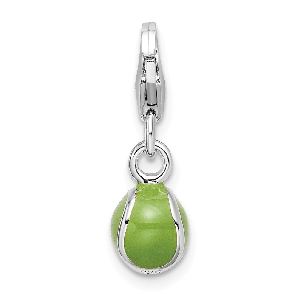 Million Charms 925 Sterling Silver Rhodium-Plated 3-D Enameled Sports Tennis Ball With Lobster Clasp Charm