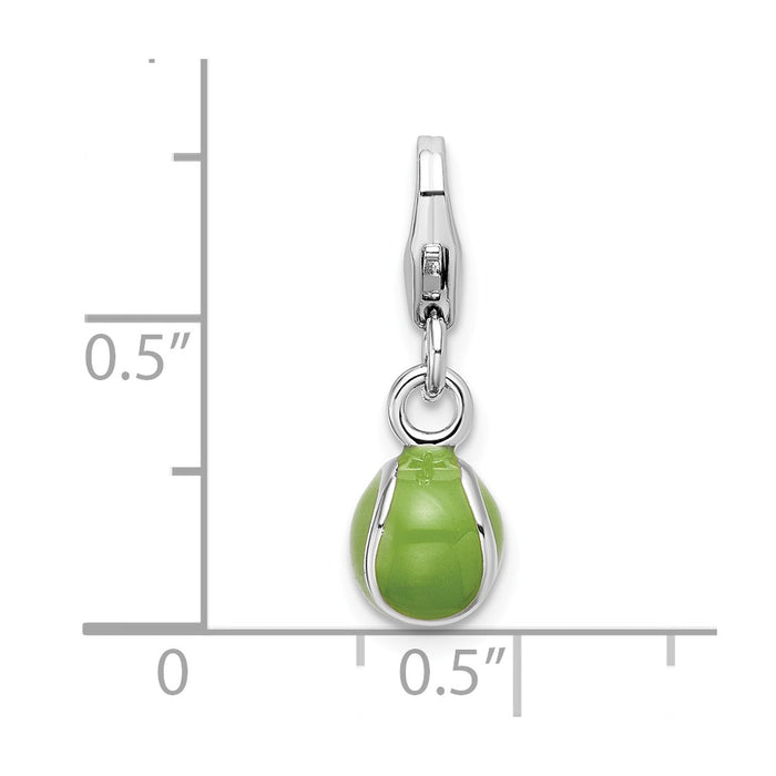 Million Charms 925 Sterling Silver Rhodium-Plated 3-D Enameled Sports Tennis Ball With Lobster Clasp Charm