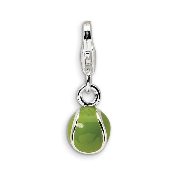 Million Charms 925 Sterling Silver Rhodium-Plated 3-D Enameled Sports Tennis Ball With Lobster Clasp Charm