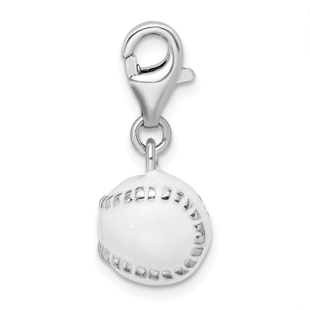 Million Charms 925 Sterling Silver Rhodium-Plated 3-D Polished & Enamel Sports Baseball With Lobster Clasp Charm