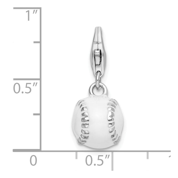 Million Charms 925 Sterling Silver Rhodium-Plated 3-D Polished & Enamel Sports Baseball With Lobster Clasp Charm