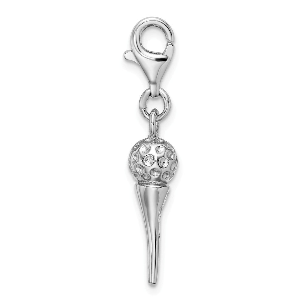 Million Charms 925 Sterling Silver Rhodium-Plated 3-D Sports Golf Ball On Tee With Lobster Clasp Charm