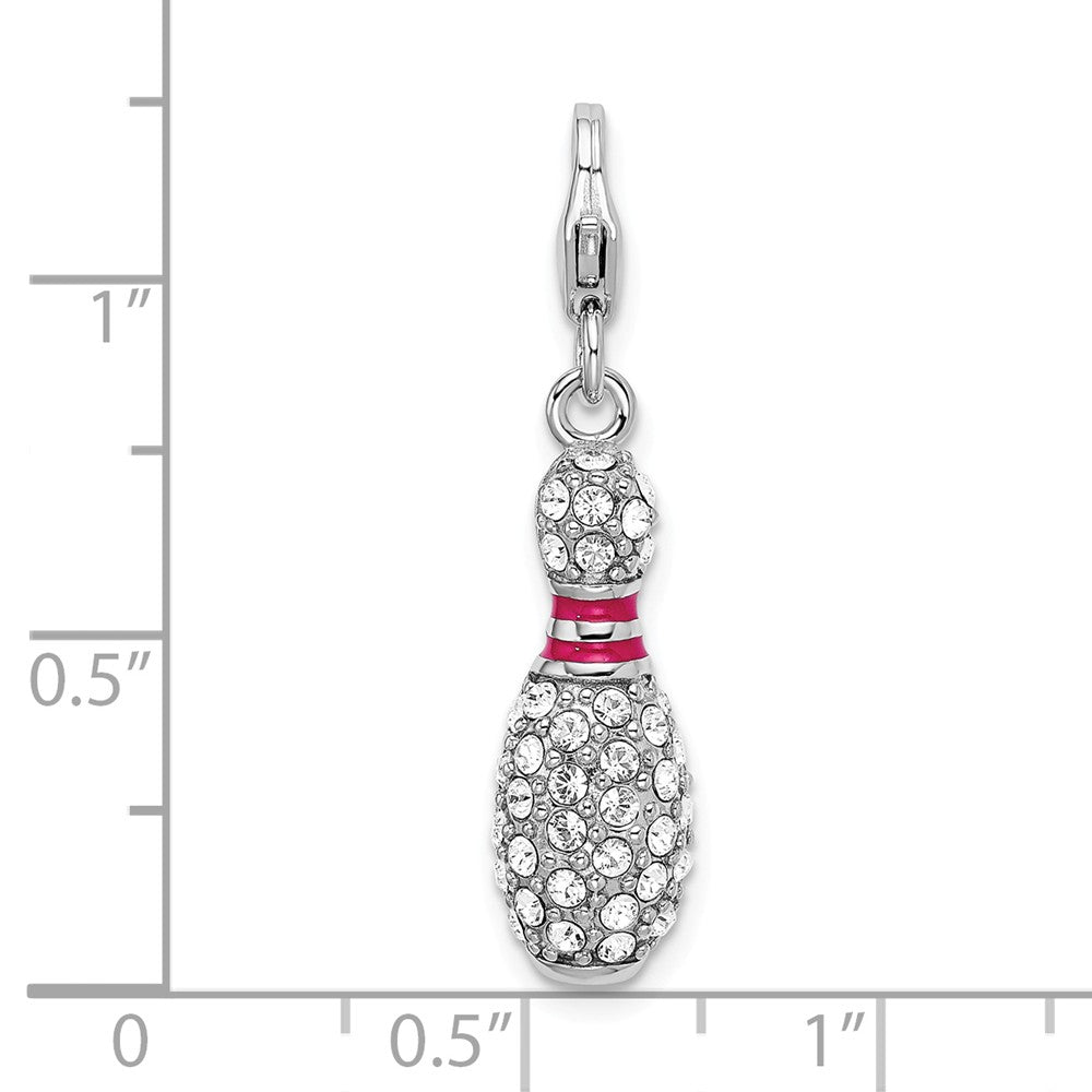 Million Charms 925 Sterling Silver Rhodium-Plated 3-D Enameled Bowling Pin With Lobster Clasp Charm
